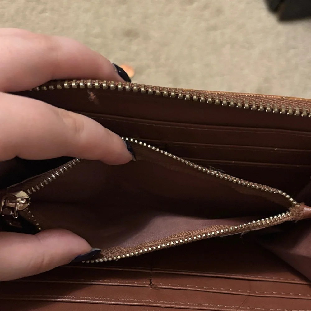 BCBG Brown Croc-Embossed Zip-Around Wallet with Gold Plate